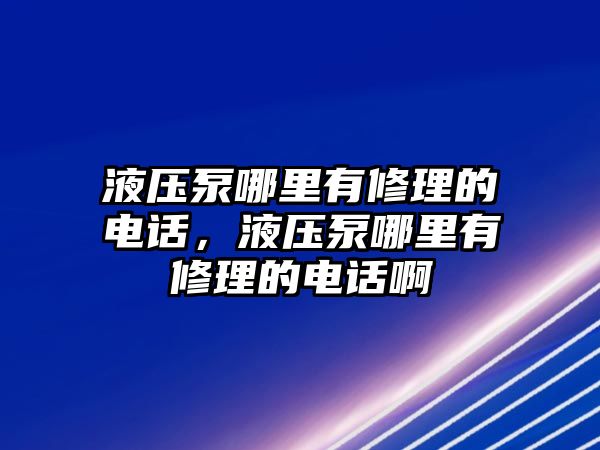 液壓泵哪里有修理的電話，液壓泵哪里有修理的電話啊