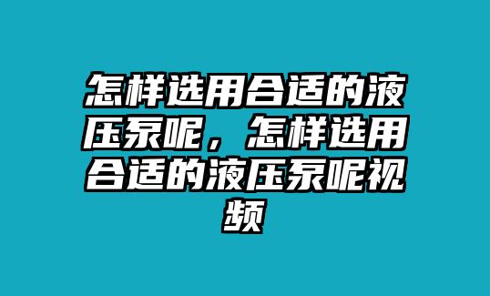 怎樣選用合適的液壓泵呢，怎樣選用合適的液壓泵呢視頻