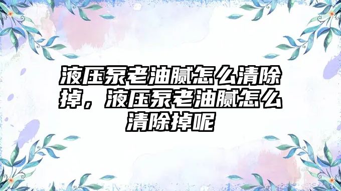 液壓泵老油膩怎么清除掉，液壓泵老油膩怎么清除掉呢