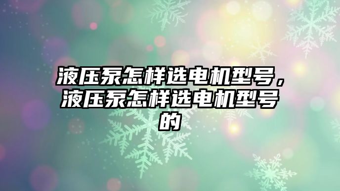 液壓泵怎樣選電機型號，液壓泵怎樣選電機型號的