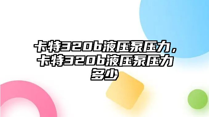 卡特320b液壓泵壓力，卡特320b液壓泵壓力多少