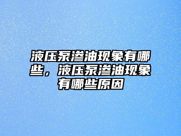 液壓泵滲油現(xiàn)象有哪些，液壓泵滲油現(xiàn)象有哪些原因