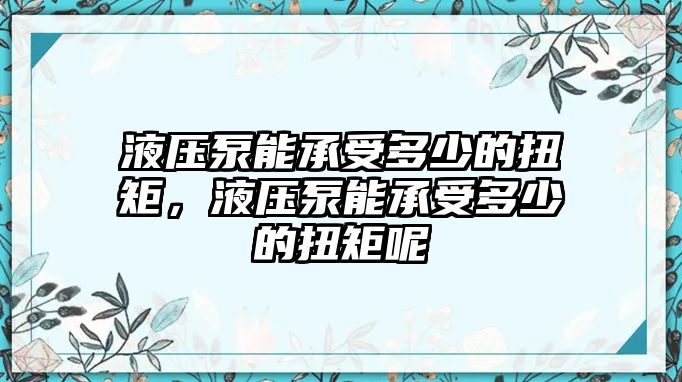 液壓泵能承受多少的扭矩，液壓泵能承受多少的扭矩呢