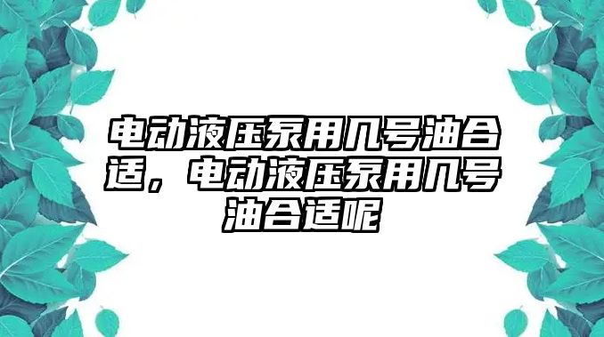 電動液壓泵用幾號油合適，電動液壓泵用幾號油合適呢