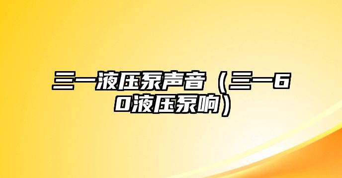 三一液壓泵聲音（三一60液壓泵響）