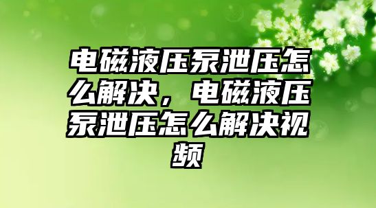 電磁液壓泵泄壓怎么解決，電磁液壓泵泄壓怎么解決視頻