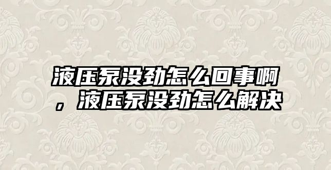 液壓泵沒勁怎么回事啊，液壓泵沒勁怎么解決