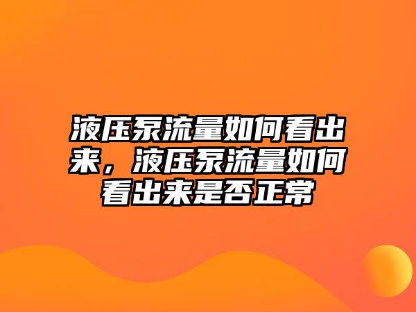 液壓泵流量如何看出來，液壓泵流量如何看出來是否正常