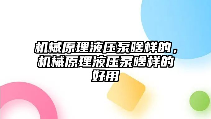 機械原理液壓泵啥樣的，機械原理液壓泵啥樣的好用