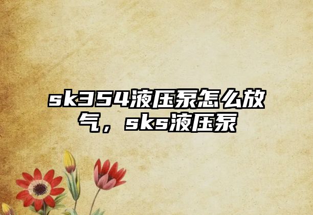 sk354液壓泵怎么放氣，sks液壓泵