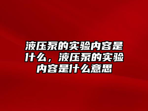 液壓泵的實驗內(nèi)容是什么，液壓泵的實驗內(nèi)容是什么意思