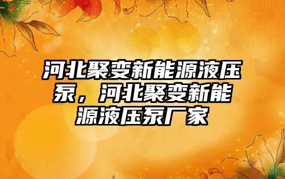 河北聚變新能源液壓泵，河北聚變新能源液壓泵廠家