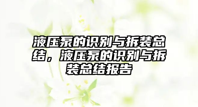 液壓泵的識(shí)別與拆裝總結(jié)，液壓泵的識(shí)別與拆裝總結(jié)報(bào)告