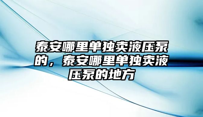 泰安哪里單獨賣液壓泵的，泰安哪里單獨賣液壓泵的地方