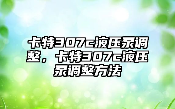 卡特307c液壓泵調整，卡特307c液壓泵調整方法