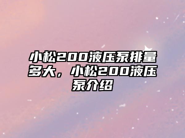 小松200液壓泵排量多大，小松200液壓泵介紹