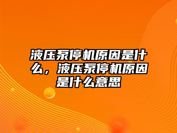 液壓泵停機(jī)原因是什么，液壓泵停機(jī)原因是什么意思