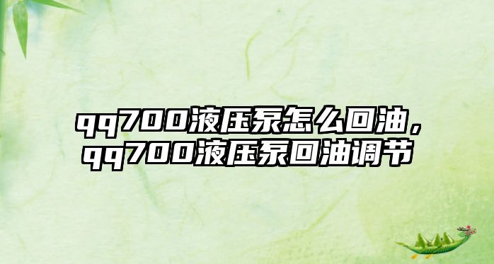 qq700液壓泵怎么回油，qq700液壓泵回油調(diào)節(jié)