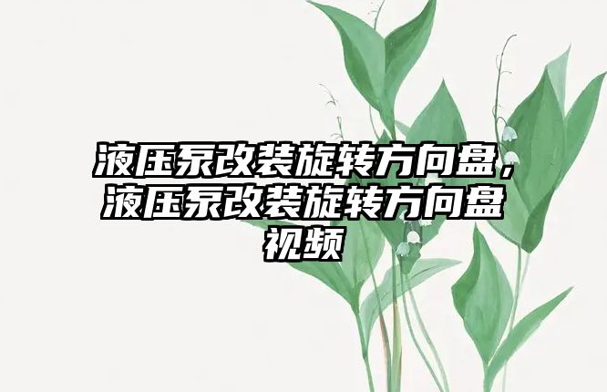 液壓泵改裝旋轉(zhuǎn)方向盤，液壓泵改裝旋轉(zhuǎn)方向盤視頻