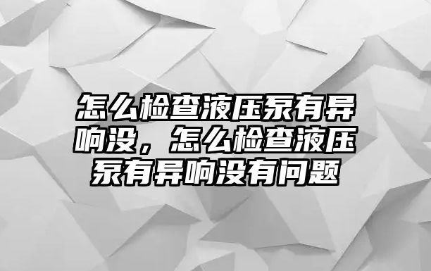 怎么檢查液壓泵有異響沒，怎么檢查液壓泵有異響沒有問題