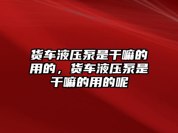 貨車液壓泵是干嘛的用的，貨車液壓泵是干嘛的用的呢