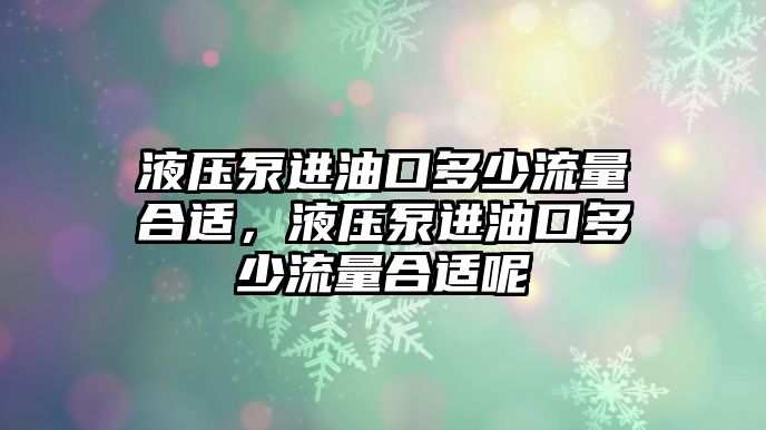 液壓泵進(jìn)油口多少流量合適，液壓泵進(jìn)油口多少流量合適呢