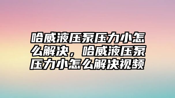 哈威液壓泵壓力小怎么解決，哈威液壓泵壓力小怎么解決視頻